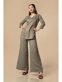 NEOFAA - Front Knot Overlap Wrap Jumpsuit