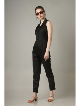 NEOFAA - Fashion Work Black Notched Collar Jumpsuit