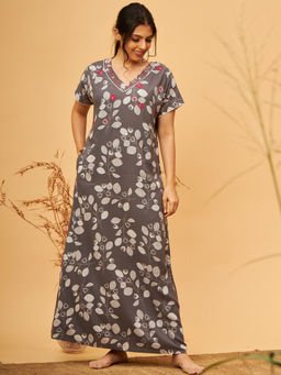 July Nightwear - for Women Rayon Grey Long Nighty - JJN378 - Grey