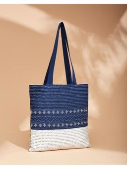 Fabindia - Blue and White Colorblocked Tote Bag
