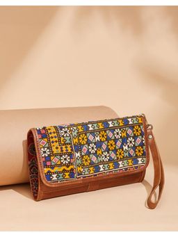 Fabindia - Brown Leather Hand Embroidered Clutch
