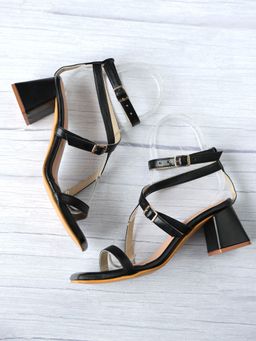 GNIST - Ankle Strap Black Block Heels