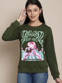 Free Authority - Women Peanuts Printed Green Sweatshirt
