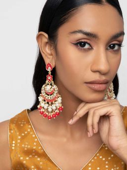 Indya - Gold Red Enamel Bead Drop Earrings
