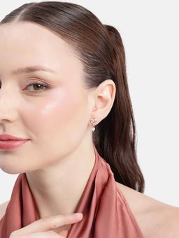 Carlton London - 18Kt Rose Gold Plated Dangling Pearl Heart Drop Earring