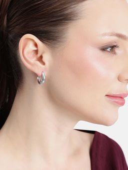 Carlton London - Rhodium Plated Textured Hoop Earrings