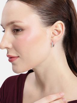 Carlton London - Rhodium Plated Oval Beaded Mini Hoop Earrings