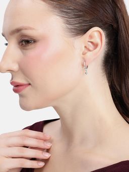 Carlton London - Rhodium Plated Dangling Blue Topaz Mini Hoop Earrings