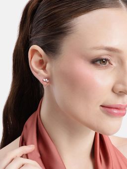 Carlton London - 18Kt Rose Gold Plated Cz Stud And Chain Earrings