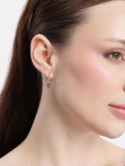 Carlton London - 18Kt Gold Plated Green Bead Hoop Earrings