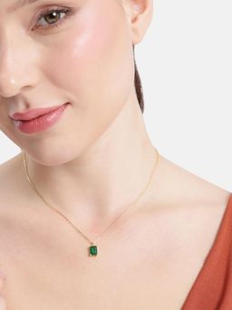 Carlton London - 18Kt Gold Plated Green Stone Square Pendant And Chain