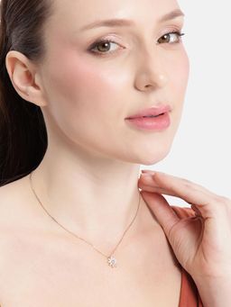 Carlton London - 18Kt Rose Gold Plated Cz Floral Pendant And Chain