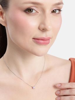 Carlton London - Rhodium Plated Dangling Pink Solitaire Necklace