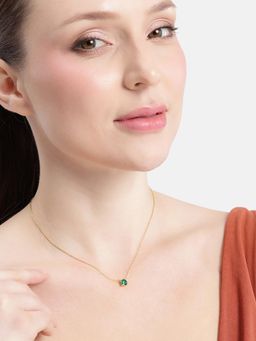 Carlton London - 18Kt Gold Plated Dangling Green Solitaire Necklace