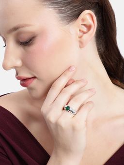 Carlton London - Rhodium Plated Emerald Green Stone Adjustable Ring