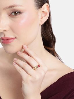 Carlton London - 18Kt Gold Plated Red Ruby Stone Adjustable Ring