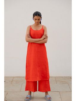 Silai Studio - Scarlet Linen Spaghetti Kurta with Palazzo (Set of 2)