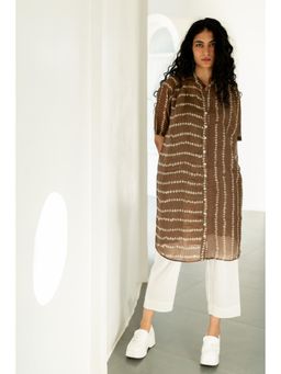 Silai Studio - Rosewood Bandhej Kurta With White Pant and Inner (Set of 3)