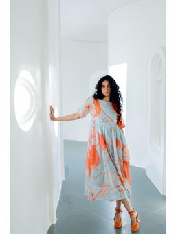 Silai Studio - Mandarin Print Chanderi Dress with Inner (Set of 2)