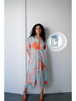 Silai Studio - Mandarin Print Chanderi Kurta with Inner (Set of 2)