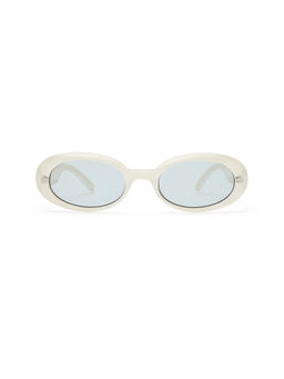 Le Specs - Work It Women's Acetate Oval Sunglasses Vanilla Pearl & Light Smoke