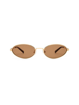 Luv Lou - Kendall Women's Metal Oval Sunglasses Gold & Brown