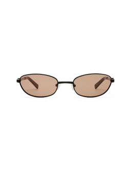 Luv Lou - Brooklyn Women's Metal Oval Sunglasses Black & Brown