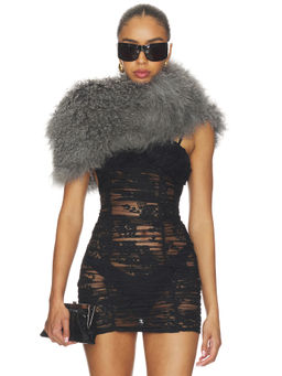 Markgong - Natural Shearling Women's Textured Wrap Shawl Grey