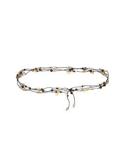 petit moments - Majorca Women's Wraparound Self-Tie Beaded Cord Belt Brown