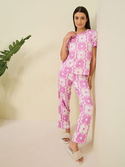 Sweet Dreams - Women Pink Floral Printed Top and Pyjama (Set of 2)