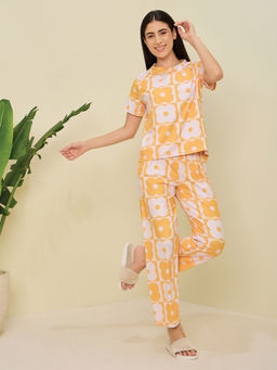 Sweet Dreams - Women Yellow Floral Printed Top and Pyjama (Set of 2)