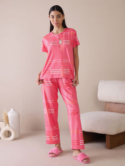 Sweet Dreams - Women Pink Striped Top and Pyjama (Set of 2)
