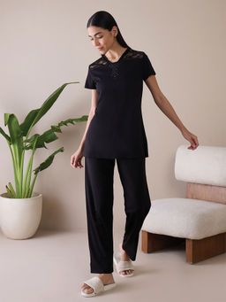Sweet Dreams - Women Black Solid Top and Pyjama (Set of 2)