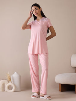 Sweet Dreams - Women Pink Solid Top and Pyjama (Set of 2)