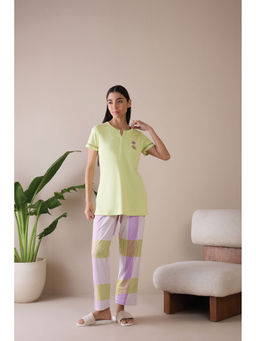 Sweet Dreams - Women Yellow Solid Top and Printed Pyjama (Set of 2)