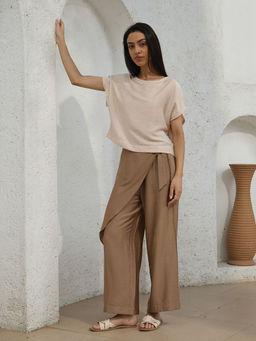 Sweet Dreams - Women Beige Solid Top and Palazzo (Set of 2)