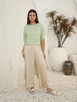 Sweet Dreams - Women Green Solid Kaftan Top with Pyjama (Set of 2)