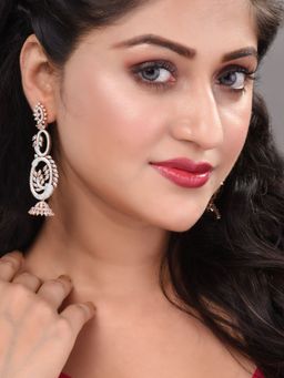 Saraf RS Jewellery - Rose Gold Plated White AD Studded Designer Dropdown Jhumki Earrings