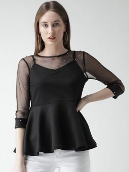 KASSUALLY - Sheer Embellished Peplum Top