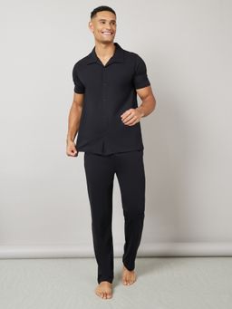 Styli - Black Cotton Blend Solid Shirt with Pant