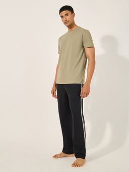 Styli - Beige Cotton Blend Solid T-Shirt with Pant
