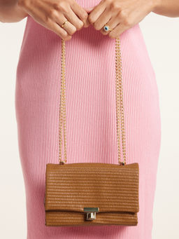 MIXT by Nykaa Fashion - Brown Textured Woven Sling Bag