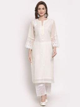 DART STUDIO - Embroidered White Ceri Straight Kurta