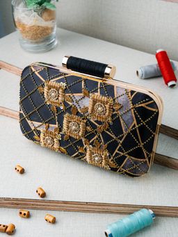 NR by Nidhi Rathi - Black and Gold Embellished Box Clutch