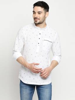 Spykar - White Cotton Full Sleeve Printed Kurta for Men