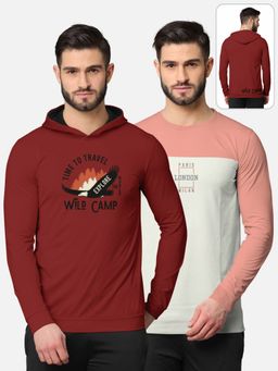 BULLMER - Trendy Front & Back Printed Full Sleeve T-shirt For Men Multi-color (Pack of 2)