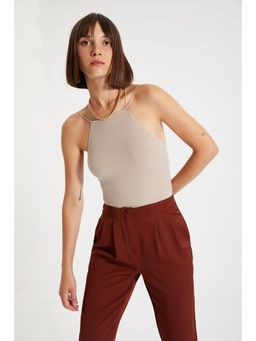 Trendyol - Stone Skinny Fit Solid-Plain Round Neck Bodysuit