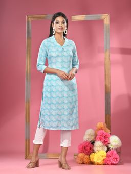 CHARUKRITI - Sea Green Printed Crepe Kurta