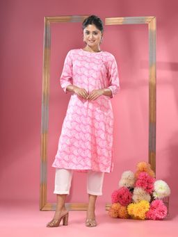 CHARUKRITI - Pink Printed Crepe Kurta