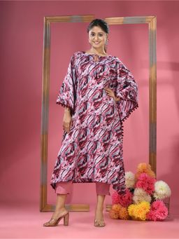 CHARUKRITI - Pink Printed Dola Silk Kaftan Kurta